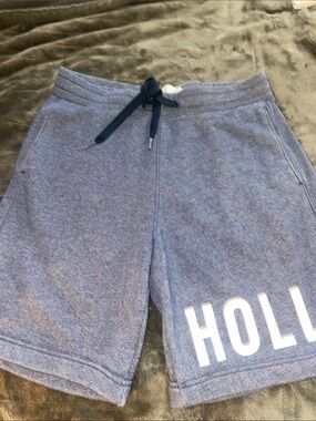 Hollister Heathered Blue Drawstring Knit Shorts with White Logo